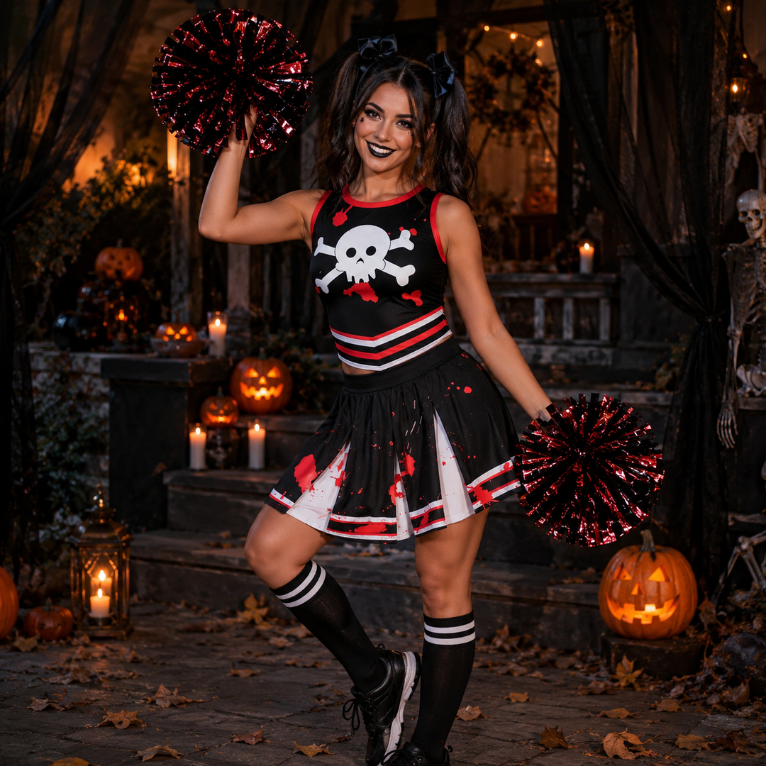 Kids Zombie Cheerleader Costume Halloween Cosplay Party Set
