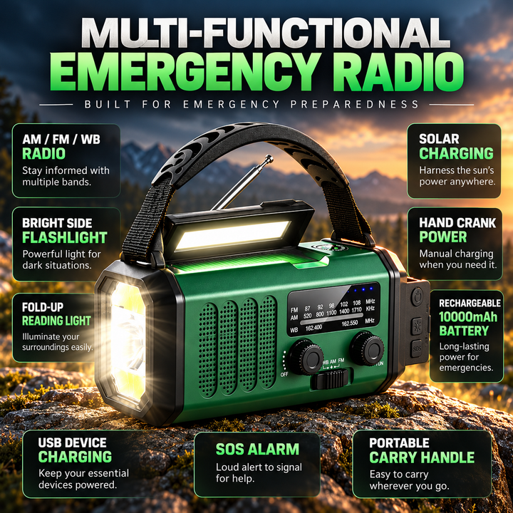 Emergency Radio 10000mAh Solar Hand Crank Power Bank Flashlight SOS