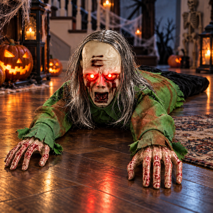 Crawling Zombie Prop with Light Up Eyes and Sound Activated Halloween Decoration