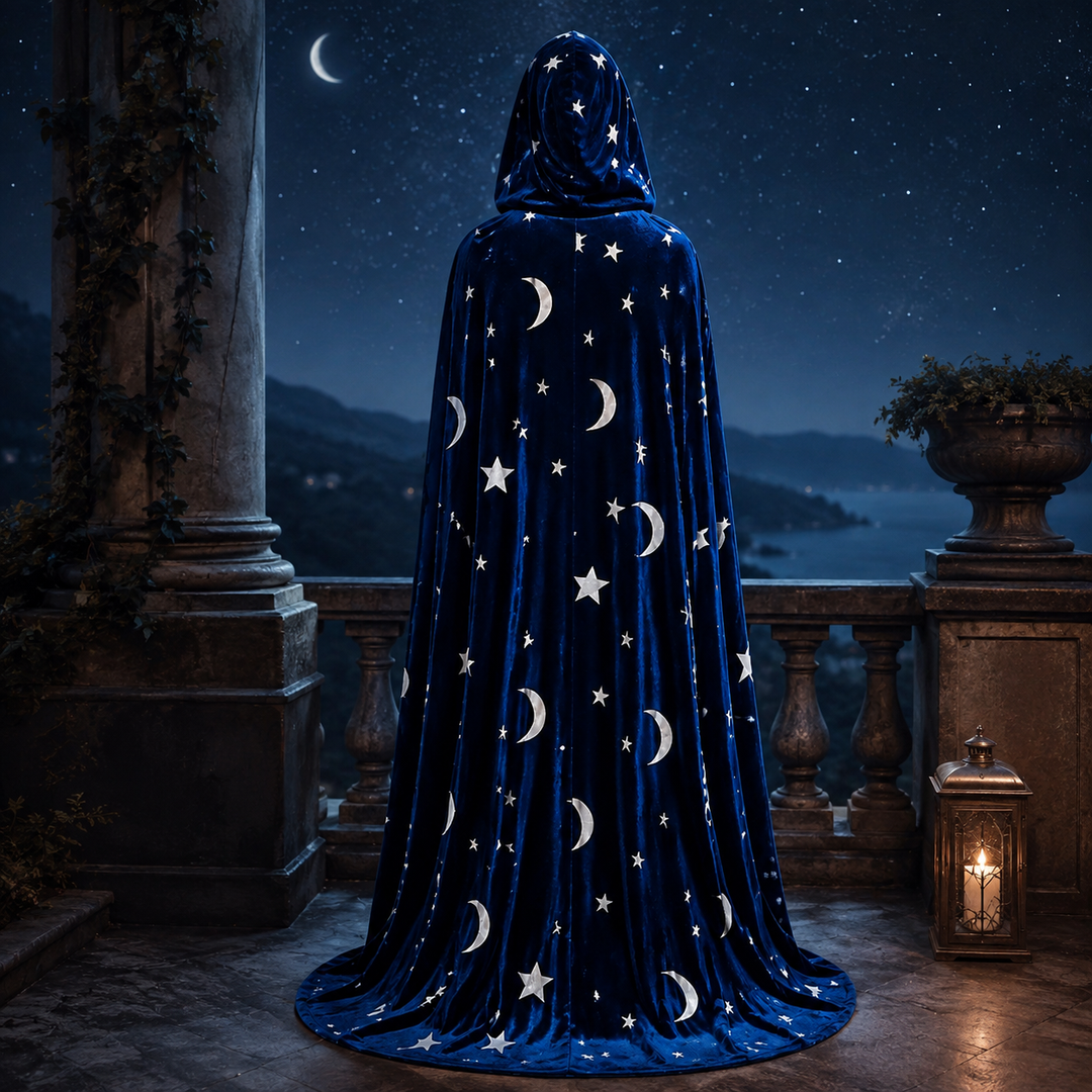 Velvet Cape Wizard Costume Star Moon Halloween Cape
