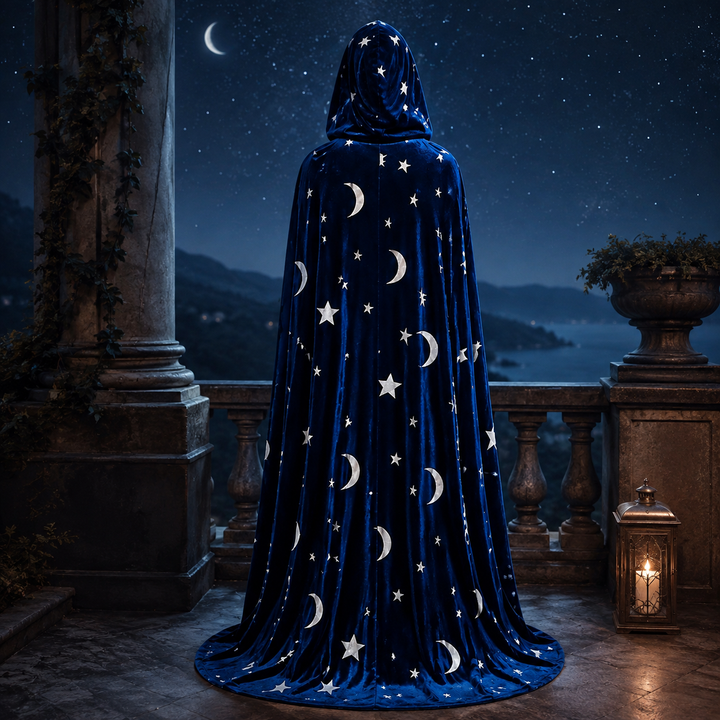 Velvet Cape Wizard Costume Star Moon Halloween Cape