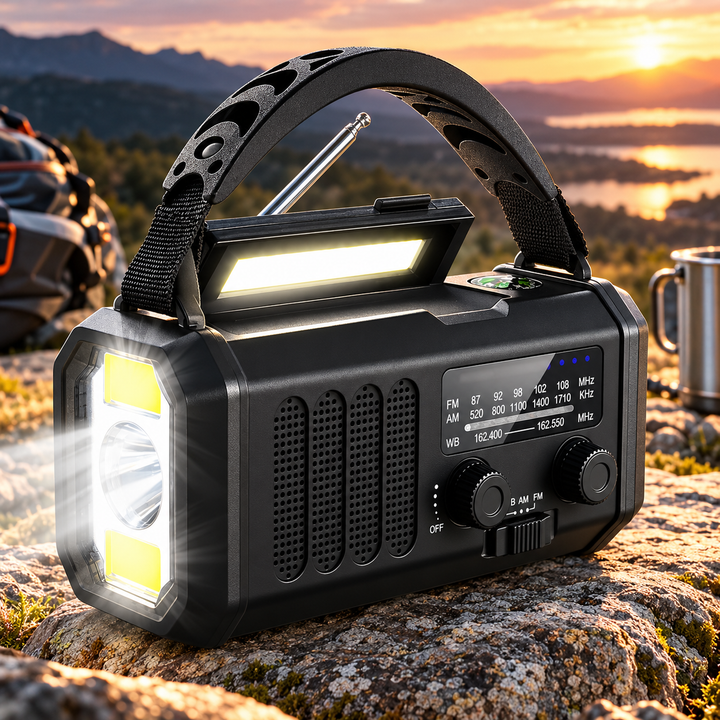 Emergency Radio 10000mAh Power Bank Crank Solar Compass Reading Light