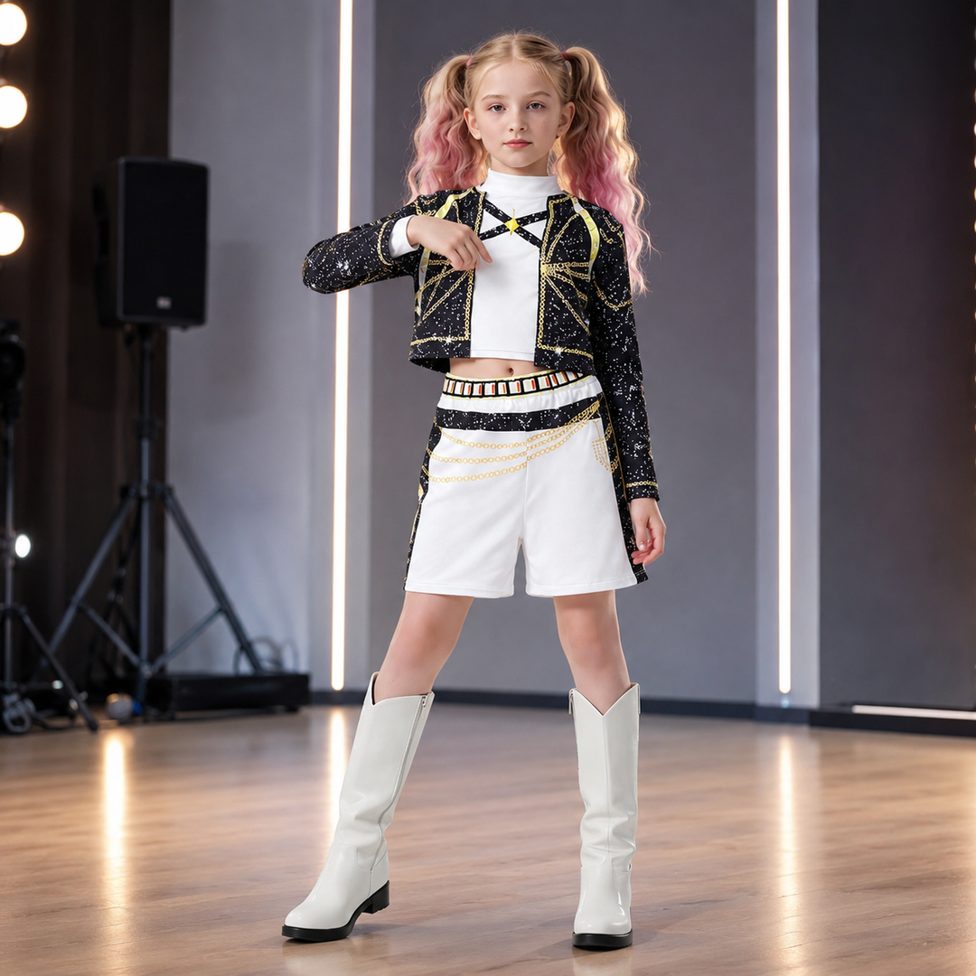 Girls Star Print Performance Dance Costume Set