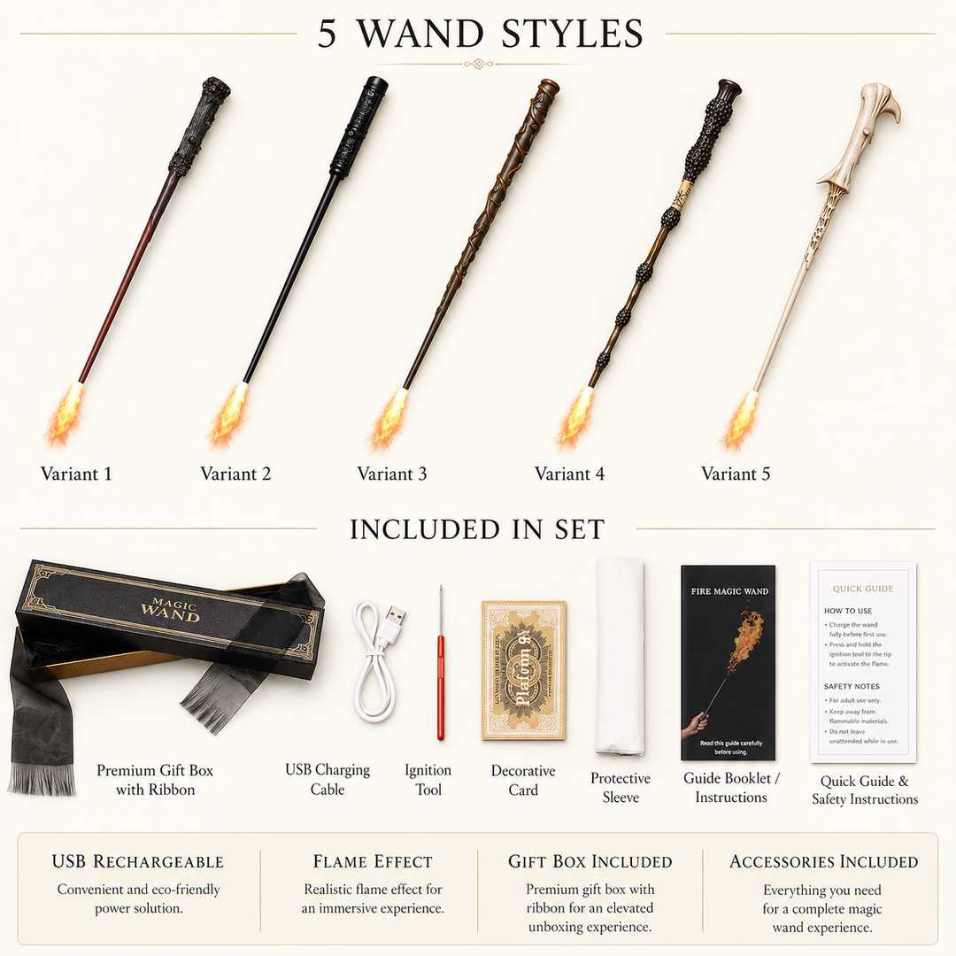Halloween Magic Wand Wizard Prop with Flame Effect Tip