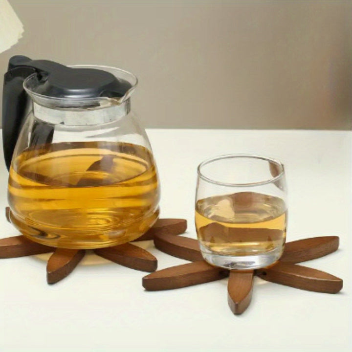 Wood Round Trivets Set with Decorative Tree-Shaped Stand