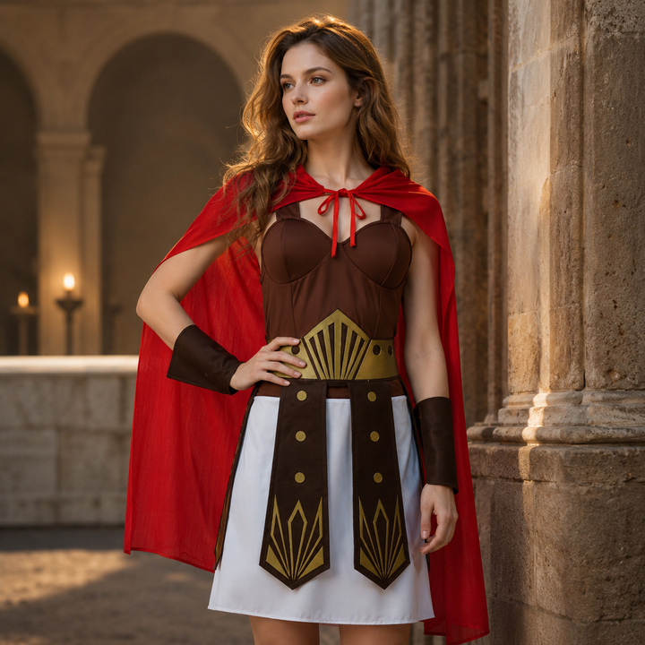 Roman Gladiator Warrior Costume with Cape for Men and Women