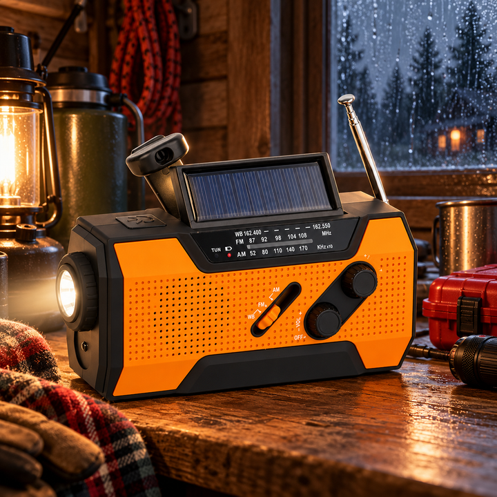 NOAA Weather Radio 5 Way Power Crank Solar AAA Power Bank Flashlight