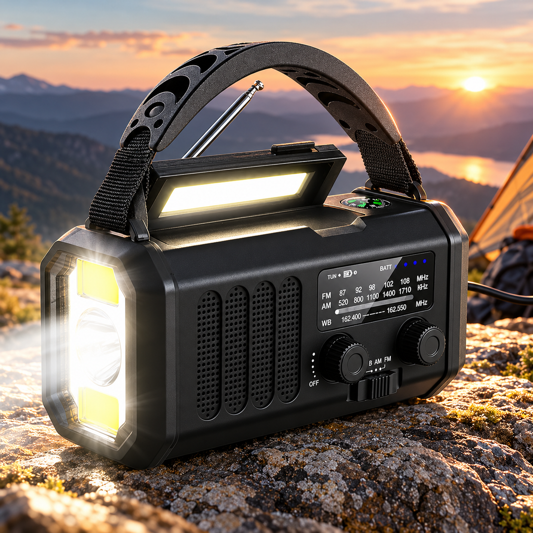Emergency Radio 10000mAh Power Bank Crank Solar Compass Reading Light