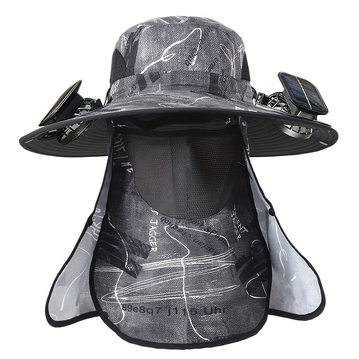Outdoor Fishing Hat with Two Solar Fans, Removable Sunshade, USB Charging