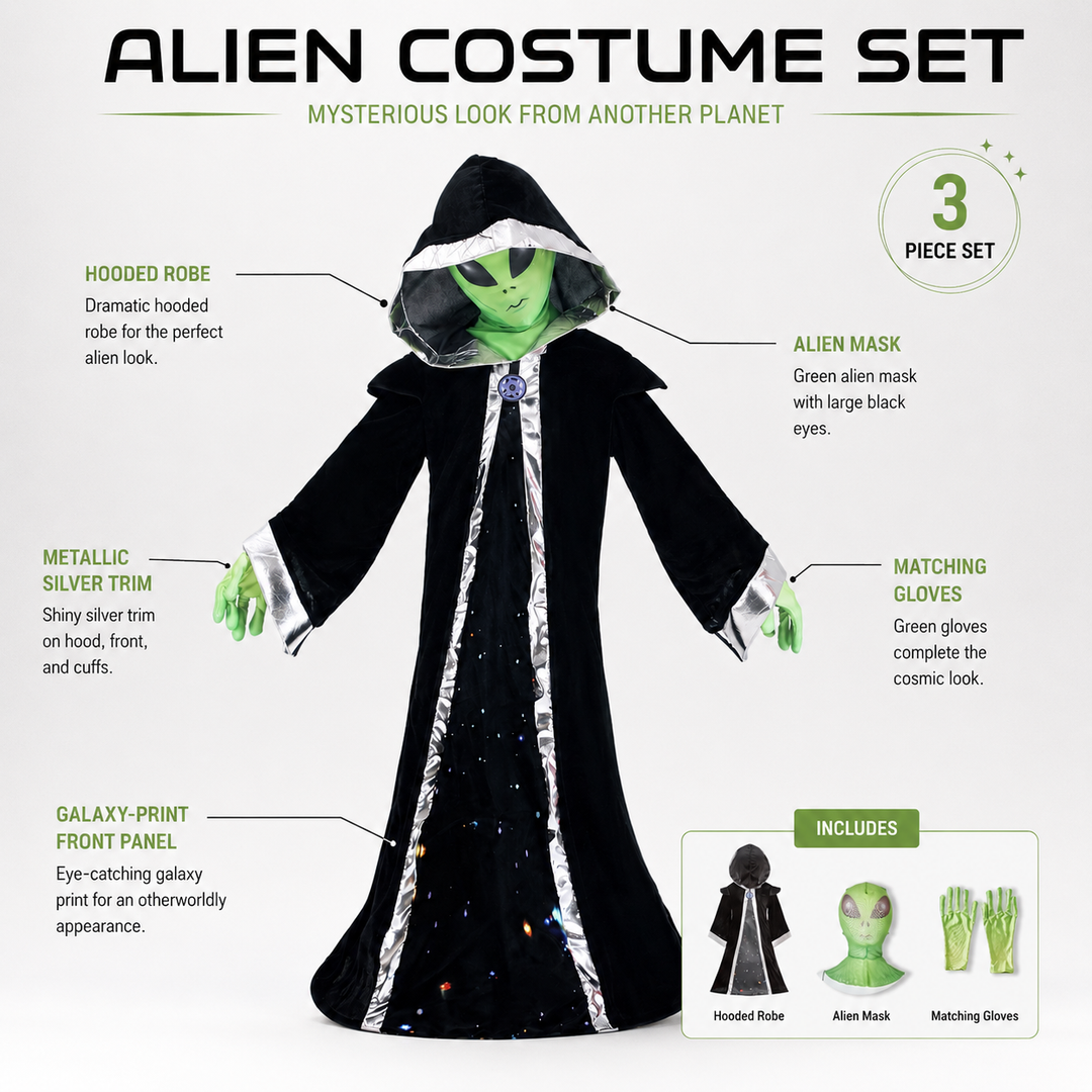 Kids Alien Costume Hooded Robe with Mask Halloween Costume Set