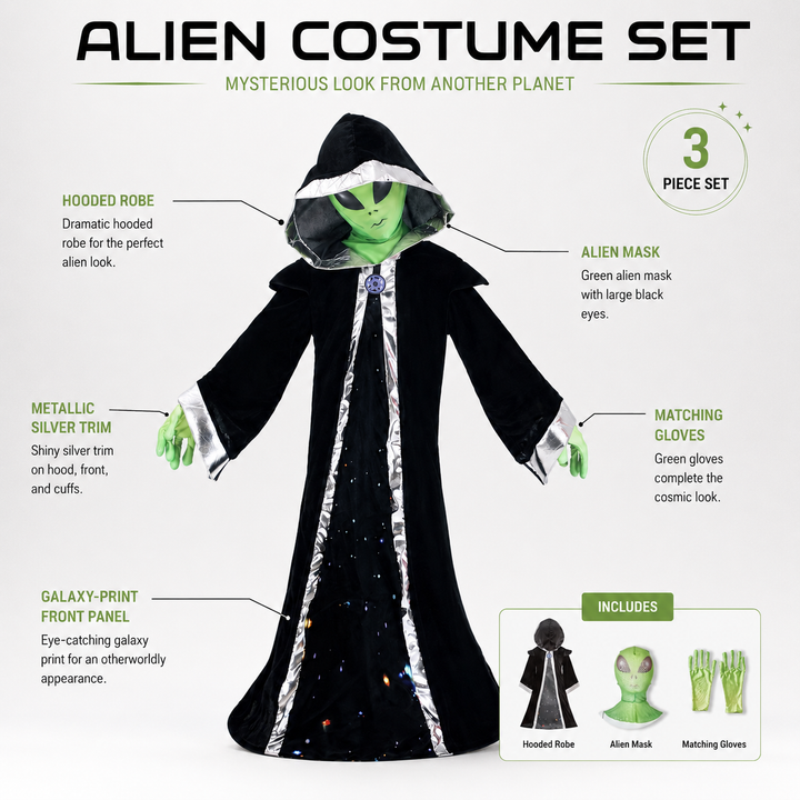 Kids Alien Costume Hooded Robe with Mask Halloween Costume Set