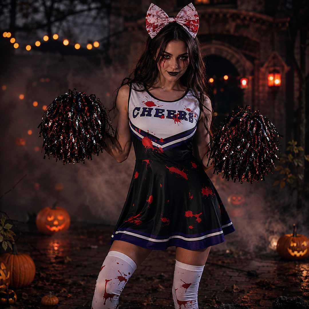 Kids Zombie Cheerleader Costume Halloween Cosplay Party Set