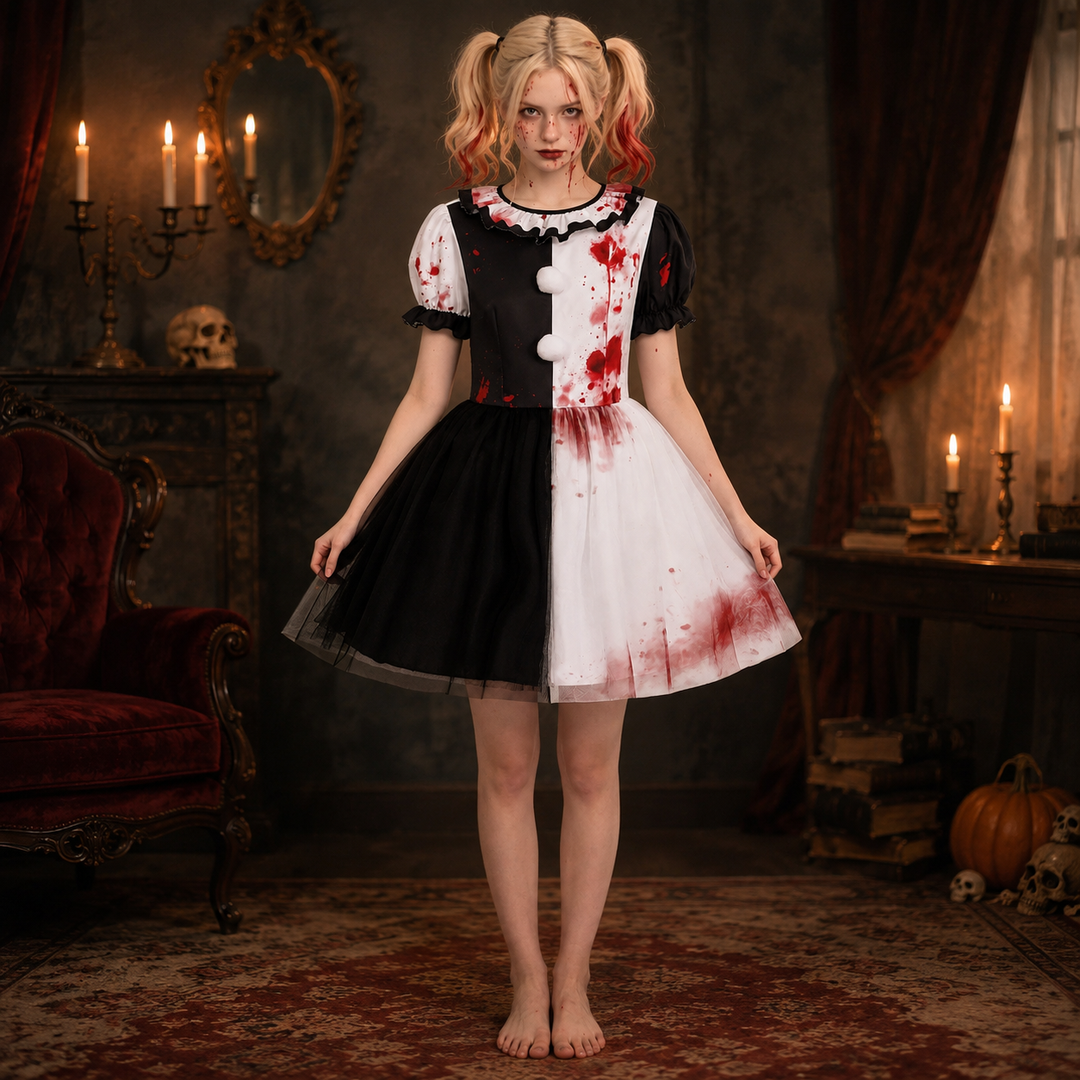 Harlequin Clown Dress Costume Women Halloween Party Outfit