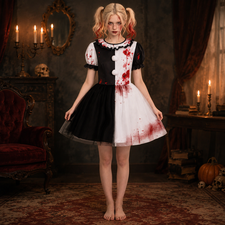 Harlequin Clown Dress Costume Women Halloween Party Outfit