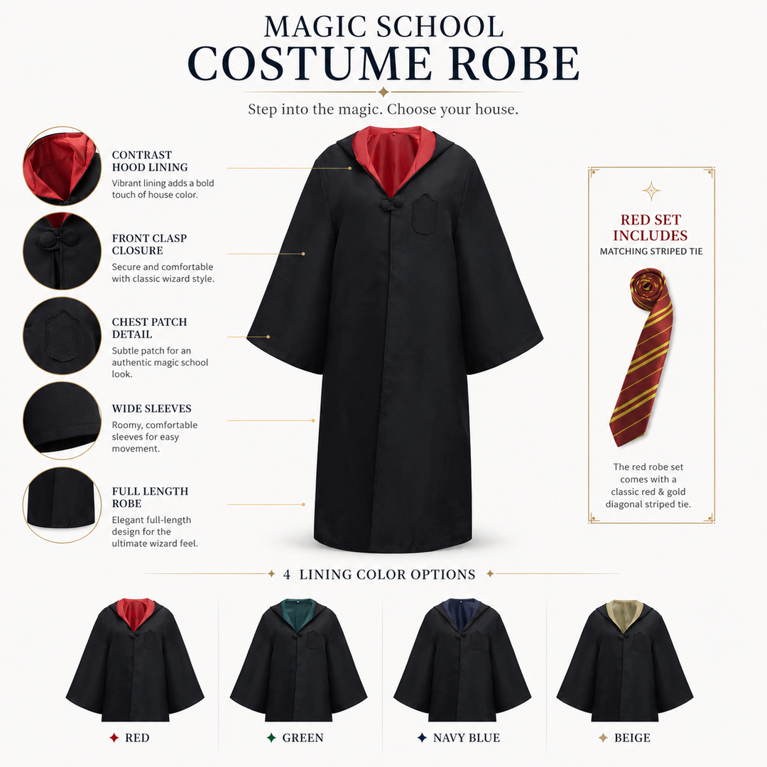 Hogwarts House Robe Costume with Tie Harry Potter Wizard Cloak