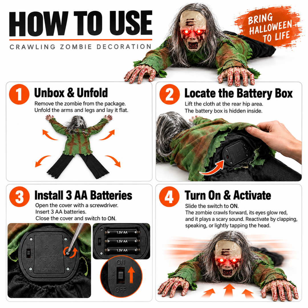 Crawling Zombie Prop with Light Up Eyes and Sound Activated Halloween Decoration