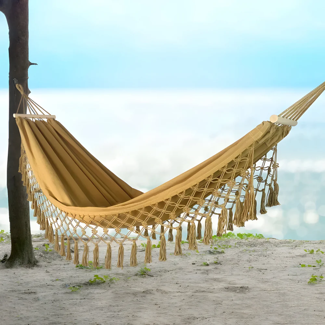 Hammock with Wooden Spreader Bars Indoor Outdoor Hanging Bed