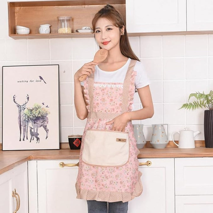 Waterproof Cotton Kitchen Apron with Floral Pattern