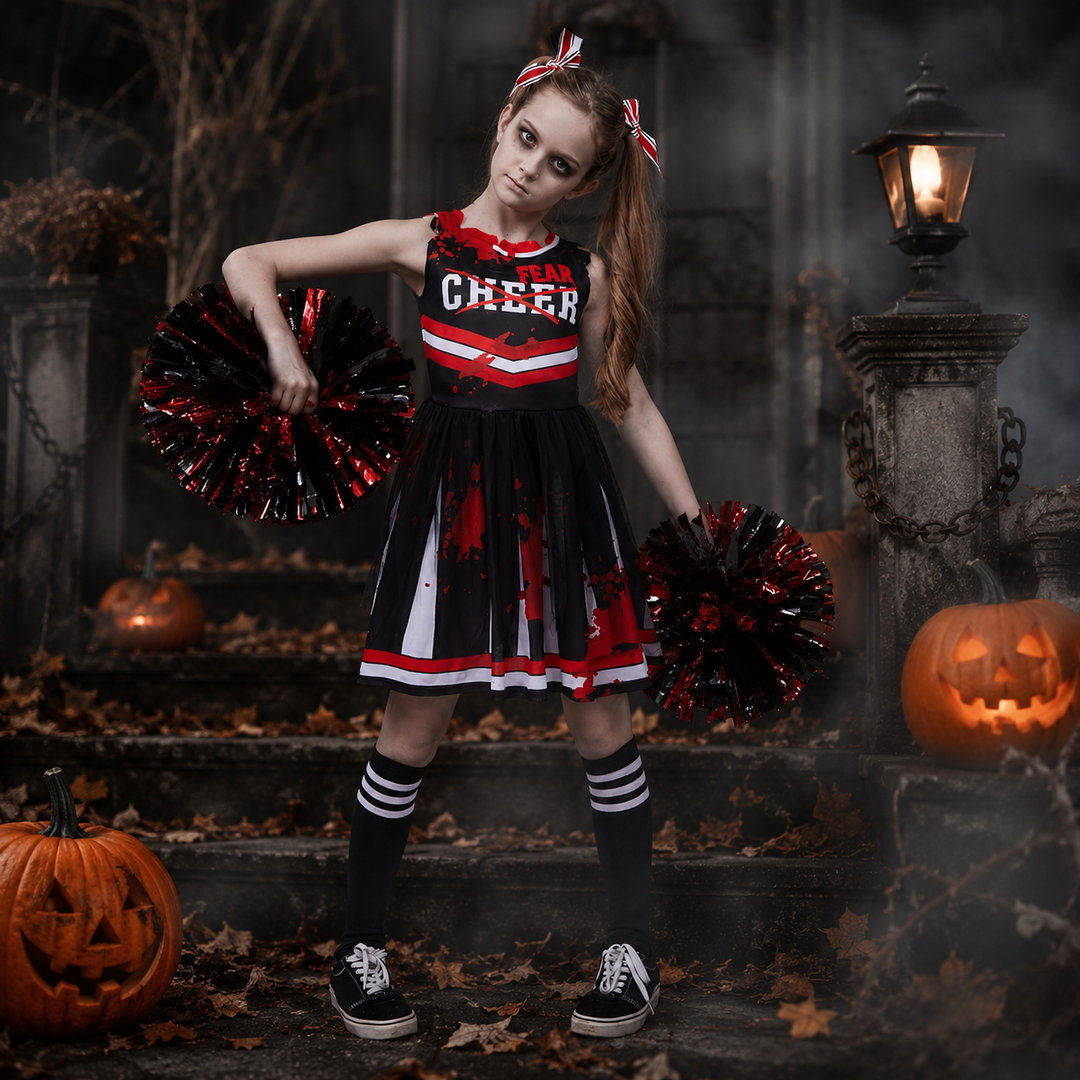 Kids Zombie Cheerleader Costume Halloween Cosplay Party Set