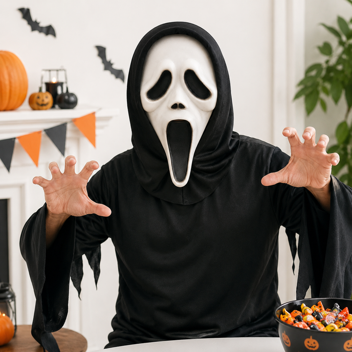 Ghostface Scream Halloween Costume Mask with Mesh Eyes