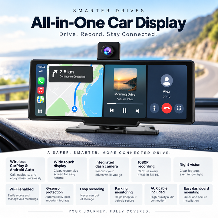 Wireless CarPlay and Android Auto Touchscreen Display