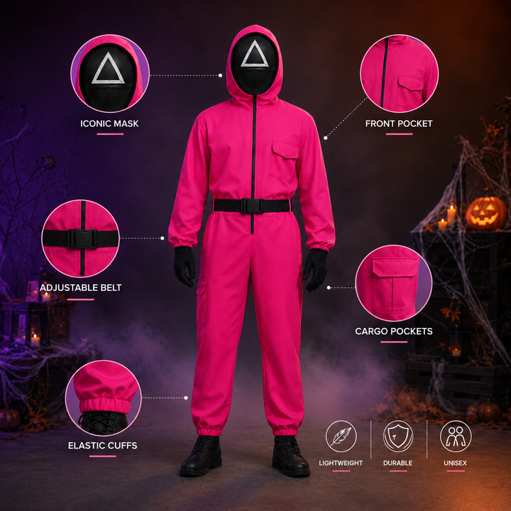 Adult Jumpsuit Costume with Mask Halloween Cosplay Set Squid Game Guard
