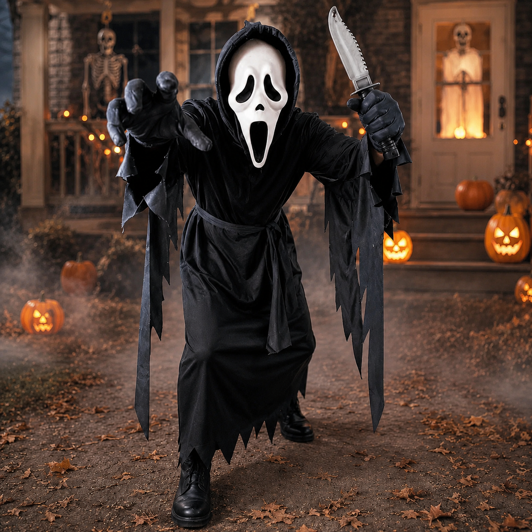 Ghostface Costume Set with Robe Mask and Dagger Halloween Costume