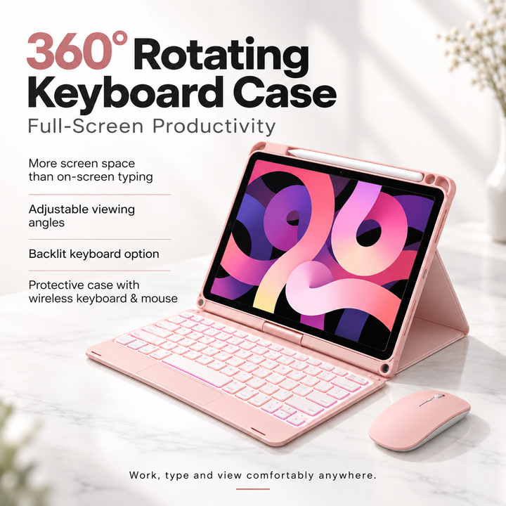 Wireless Keyboard Case for iPad with Rotating Stand