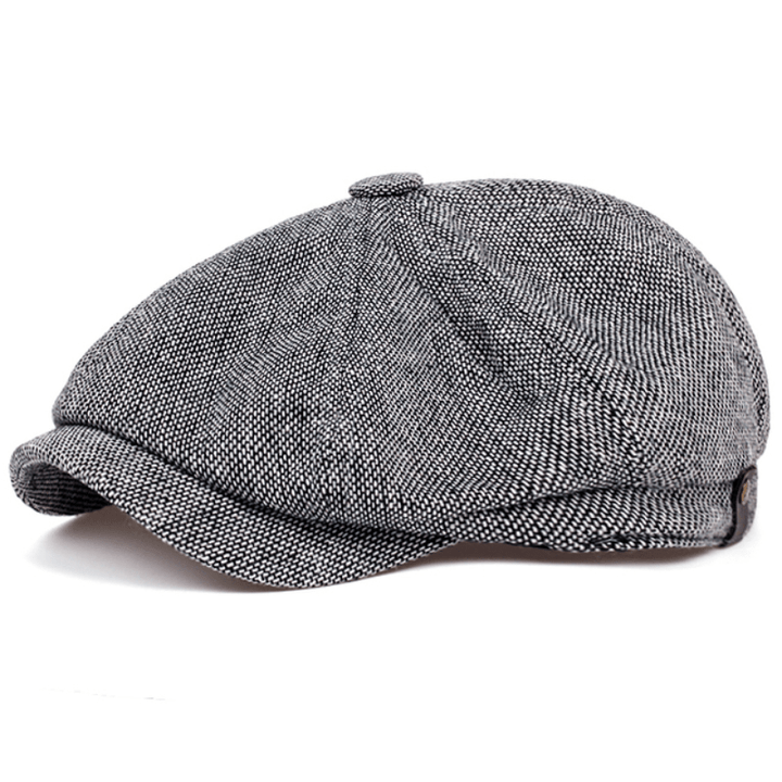 Eight Panel Herringbone Tweed Cap Casual Striped Hat