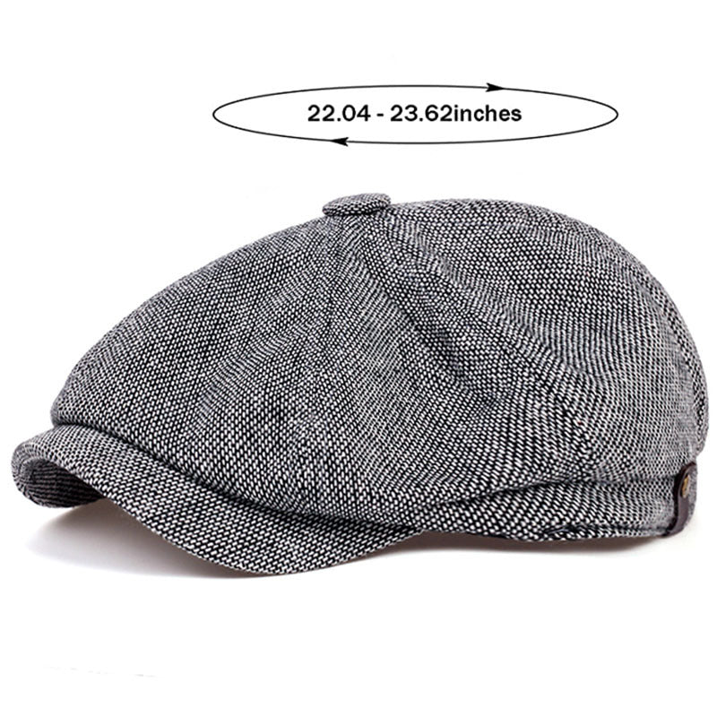 Eight Panel Herringbone Tweed Cap Casual Striped Hat