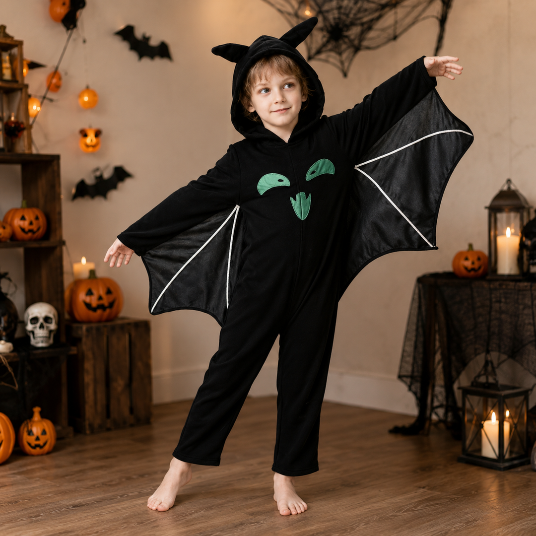Kids Bat Wings Onesie Jumpsuit Halloween Costume Glow Trim Cosplay