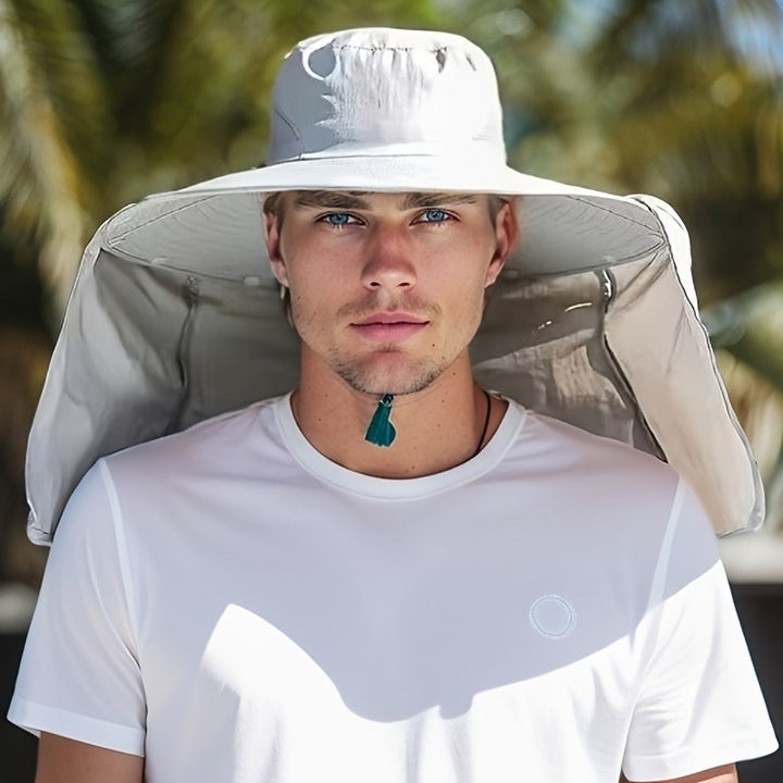 Wide Brim Bucket Hat with Neck Flap and Clip Buttons for Men and Women