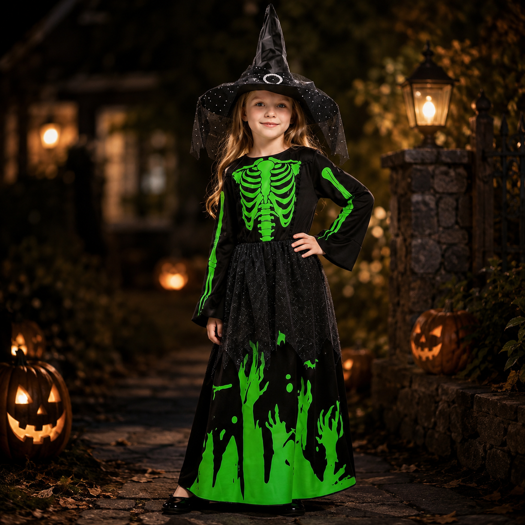Witch Skeleton Glow in the Dark Kids Halloween Costume Dress