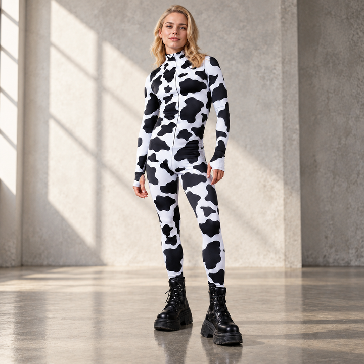 Couples Cow Print Zentai Suit Full Body Spandex Bodysuit Cosplay
