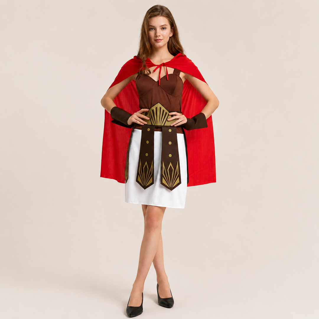 Roman Gladiator Warrior Costume with Cape for Men and Women