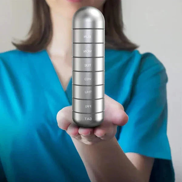 7 Day Aluminum Portable Pill Organizer Box Travel Medicine Container