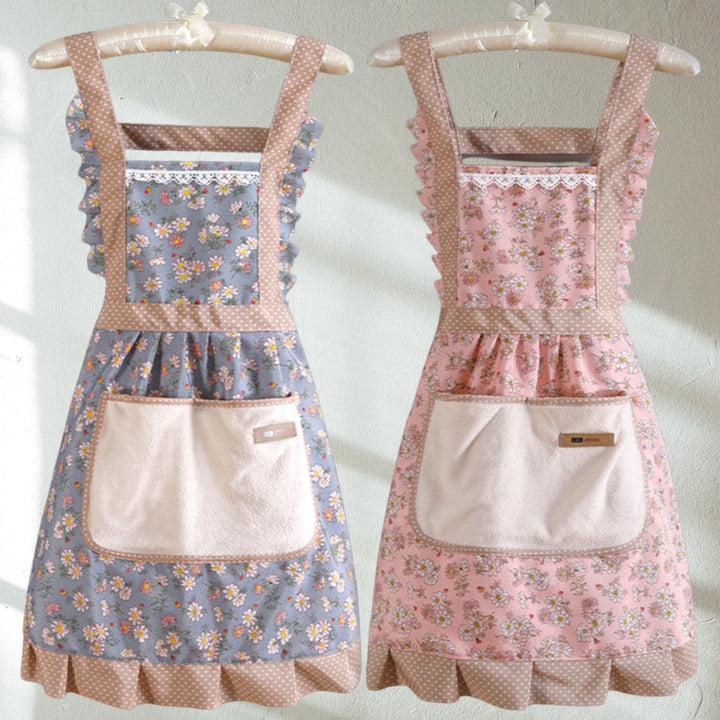 Waterproof Cotton Kitchen Apron with Floral Pattern