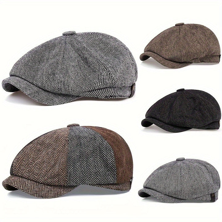 Eight Panel Herringbone Tweed Cap Casual Striped Hat