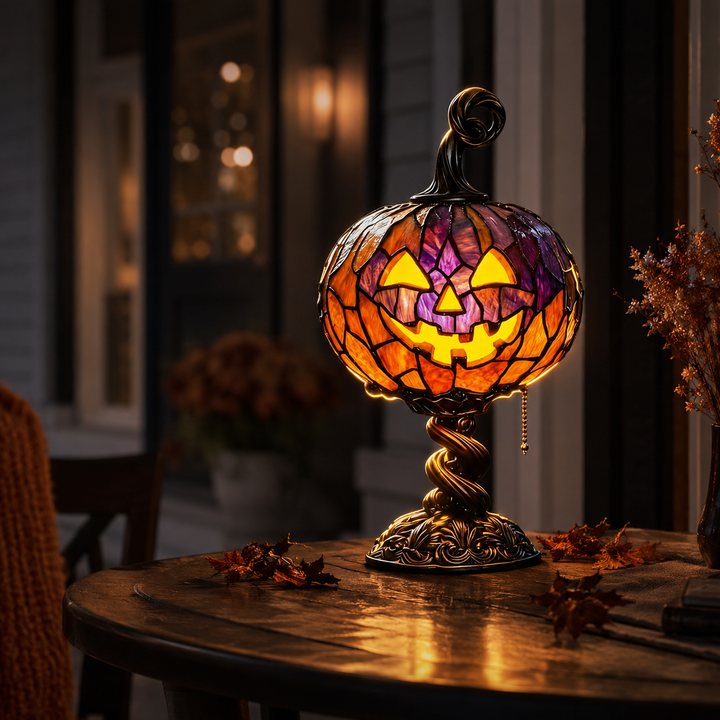 Stained Glass Pumpkin Table Lamp Halloween Light Decoration