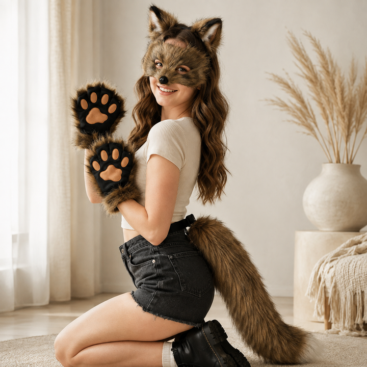 Fox Costume Set with Ears Tail Mask and Gloves Halloween Cosplay