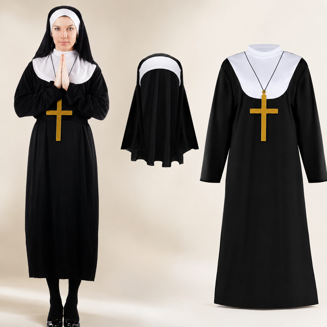 Nun Costume with Headscarf Religious Halloween Costume Set