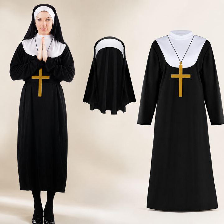 Nun Costume with Headscarf Religious Halloween Costume Set