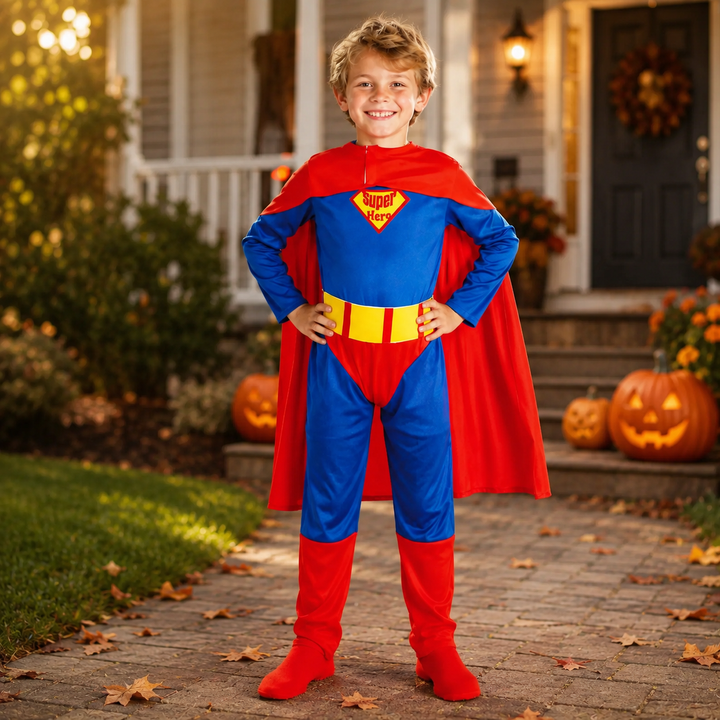 Girls Superhero Costume Dress with Cape Halloween Costume
