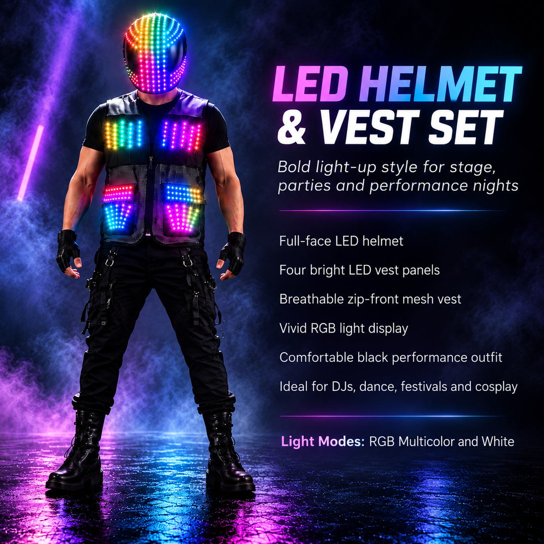 LED Helmet and Vest Set for Stage Performance