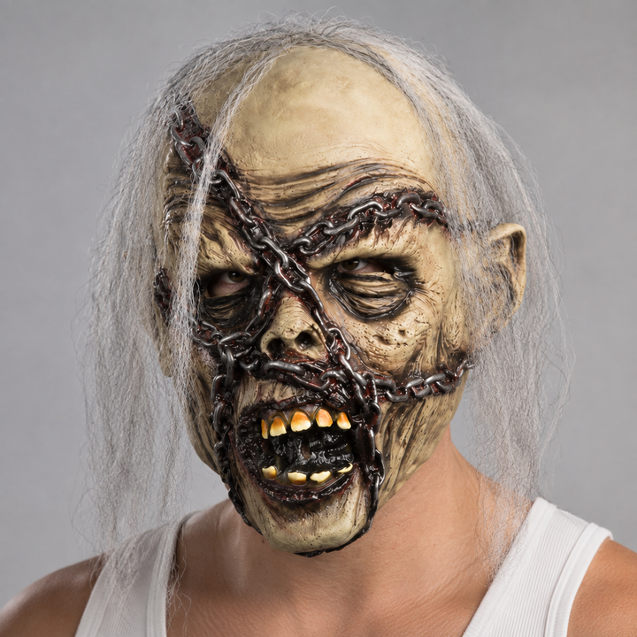 Zombie Latex Mask Halloween Costume Mask with Chain Face Design