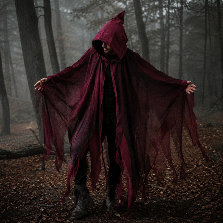 Adult Hooded Tattered Cloak Costume Grim Reaper Halloween Cosplay