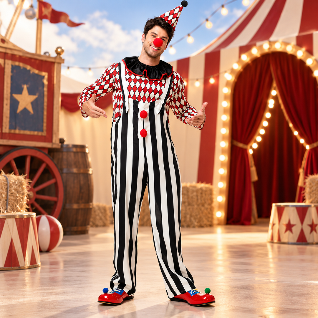 Couples Clown Costume Set Men Women Retro Circus Outfit with Hat