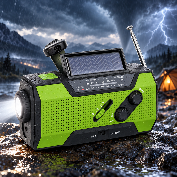 NOAA Weather Radio 5 Way Power Crank Solar AAA Power Bank Flashlight