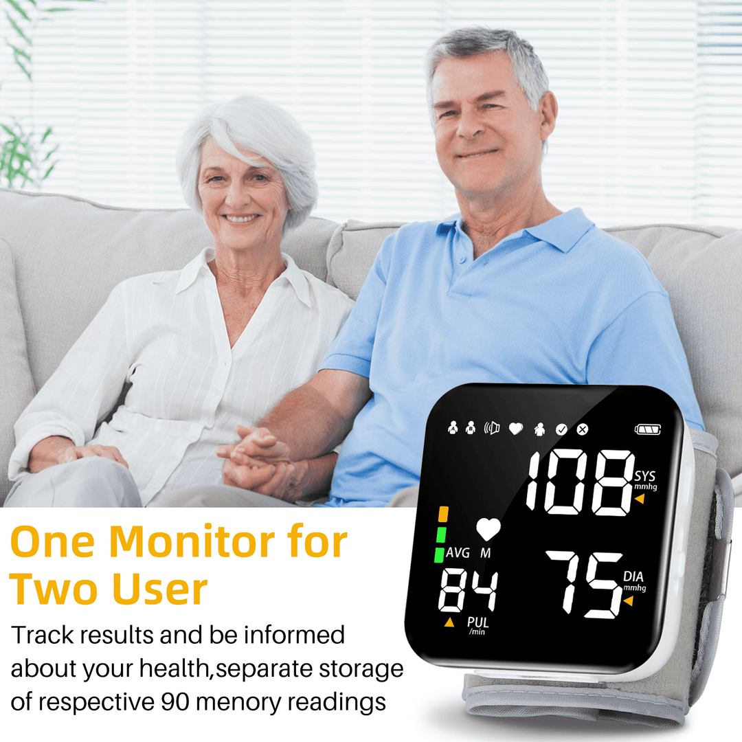 Automatic Wrist Blood Pressure Monitor with Adjustable Cuff and Large LCD Display