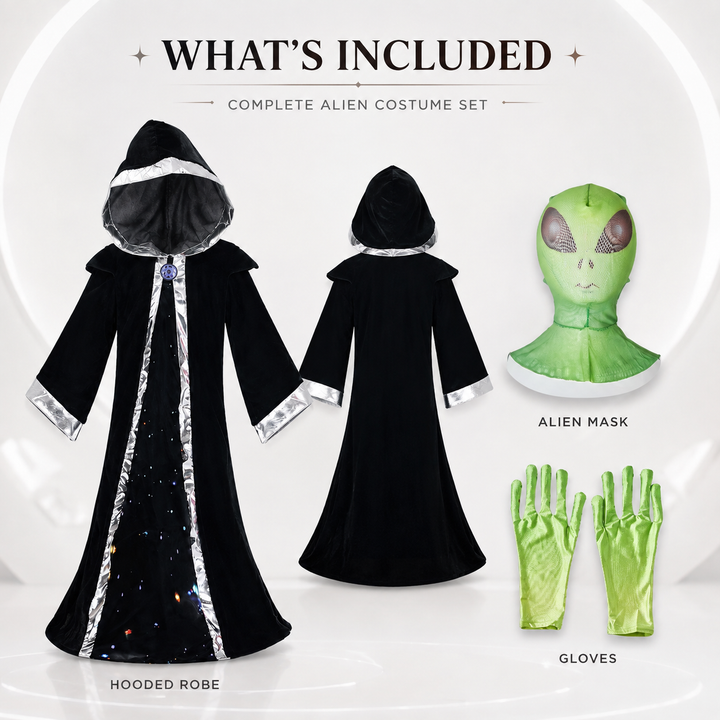 Kids Alien Costume Hooded Robe with Mask Halloween Costume Set